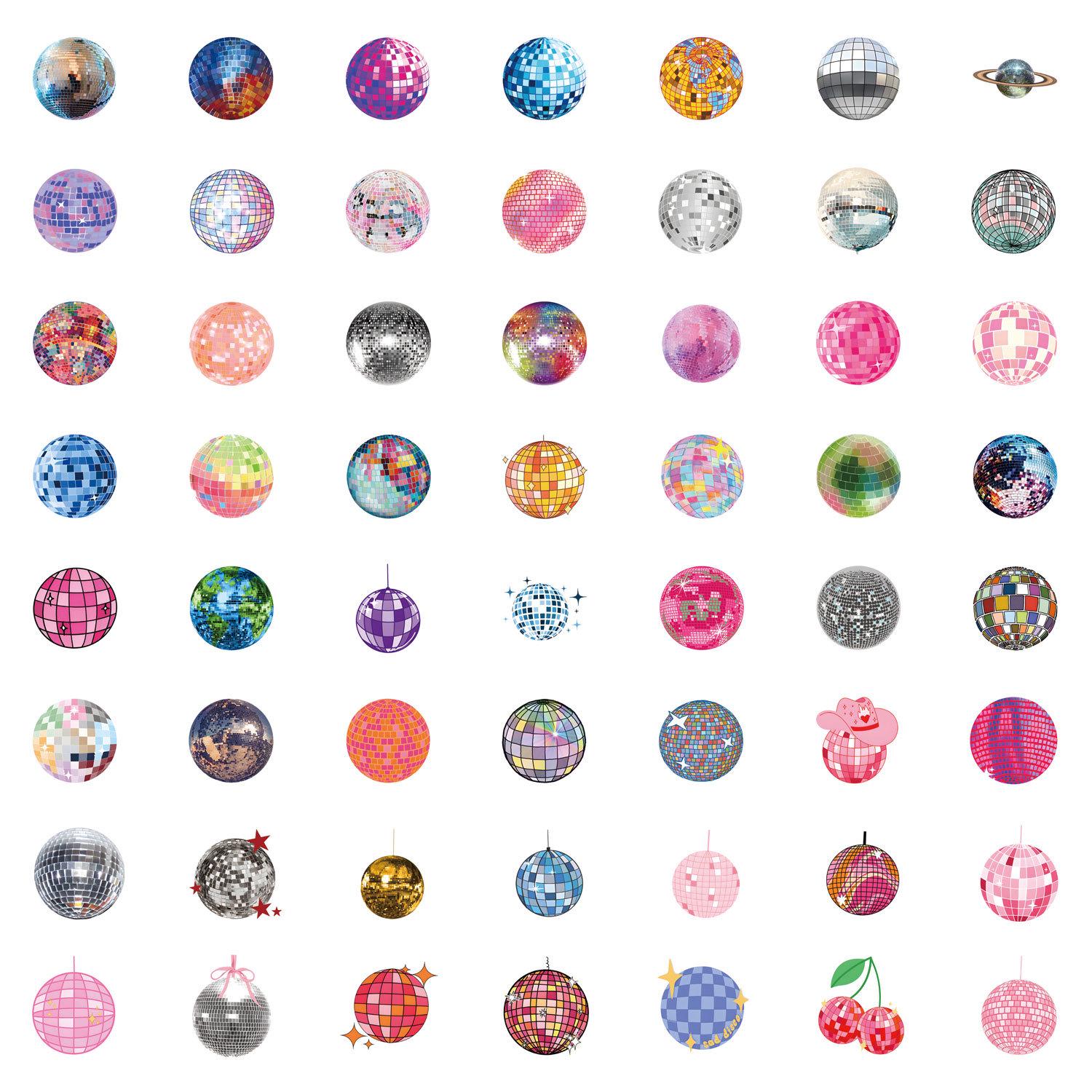 

55pcs Waterproof Disco Ball Cartoon Stickers for Journal, Water Bottle, and Computer Decoration