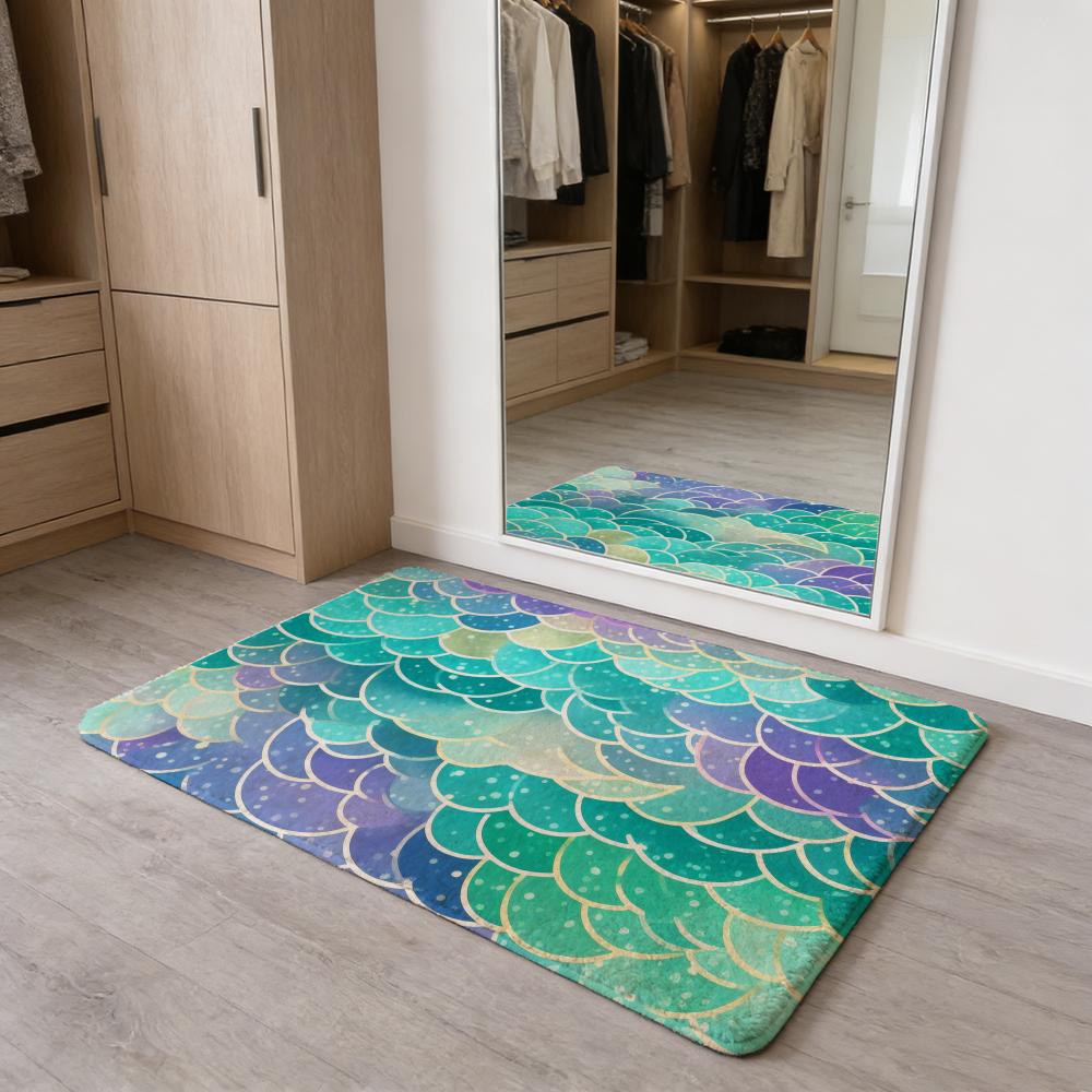 

Fish Scales Pattern Floor Mat Flannel Door Mat Non-Slip Absorbent Washable Indoor Home Rug 40x60cm