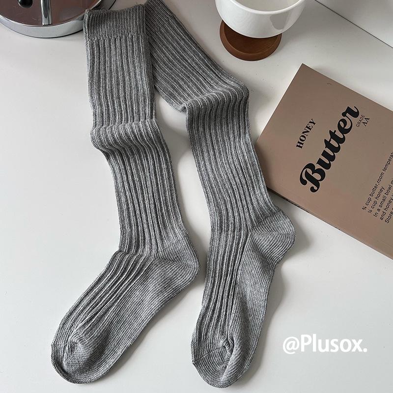 Plusox Women's Beige Cotton Over-the-Knee Warm Socks - Autumn/Winter Collection