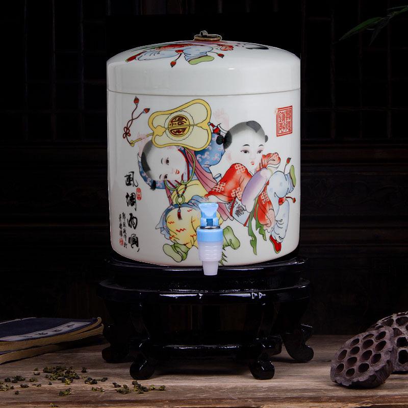 Large Ceramic Filtered Water Dispenser with Faucet and Lid