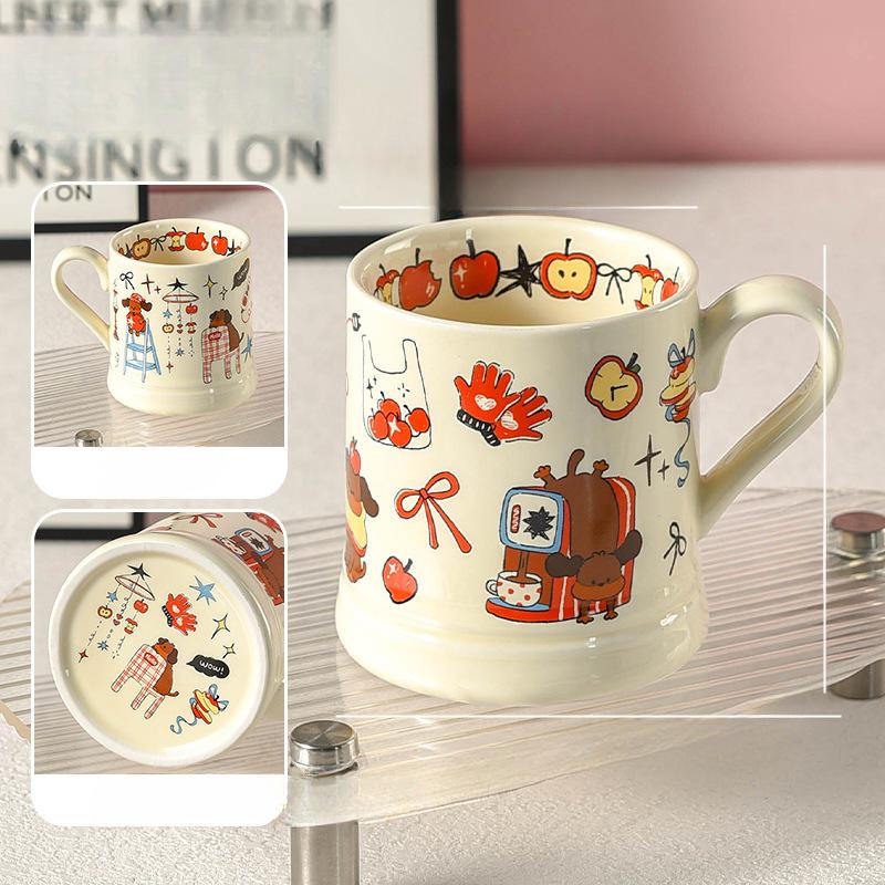 High Value Ceramic Mug Retro Cute Milk Cup French Home Microwave Oven Can Heat Couple Cups for Women