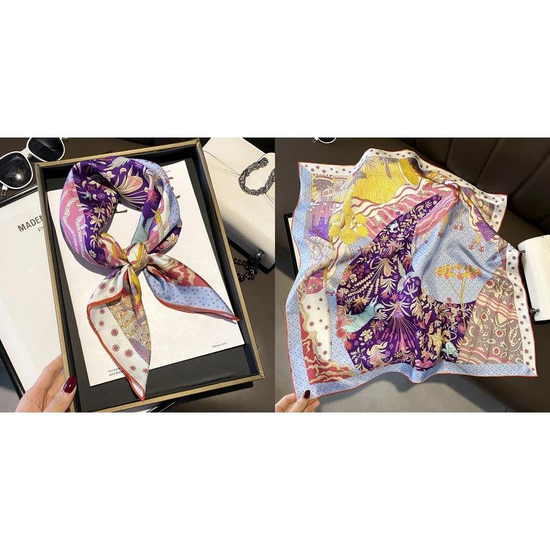 Lenço Quadrado de Seda Estampa Floral de Luxo Mulheres Lenço de Cetim Macio Faixa de Cabelo Lenço de Pescoço Cabeça Hijab Senhora Faixa de Cabelo Foulard Fita de Bolsa
