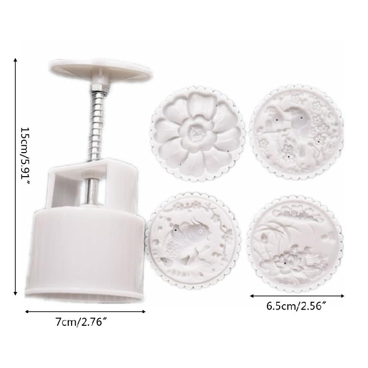Chinese Traditional Mid-Autumn Mooncake Mold Set 4Pcs Different Round  Flower Patterns for Mooncake Biscuit Stamping