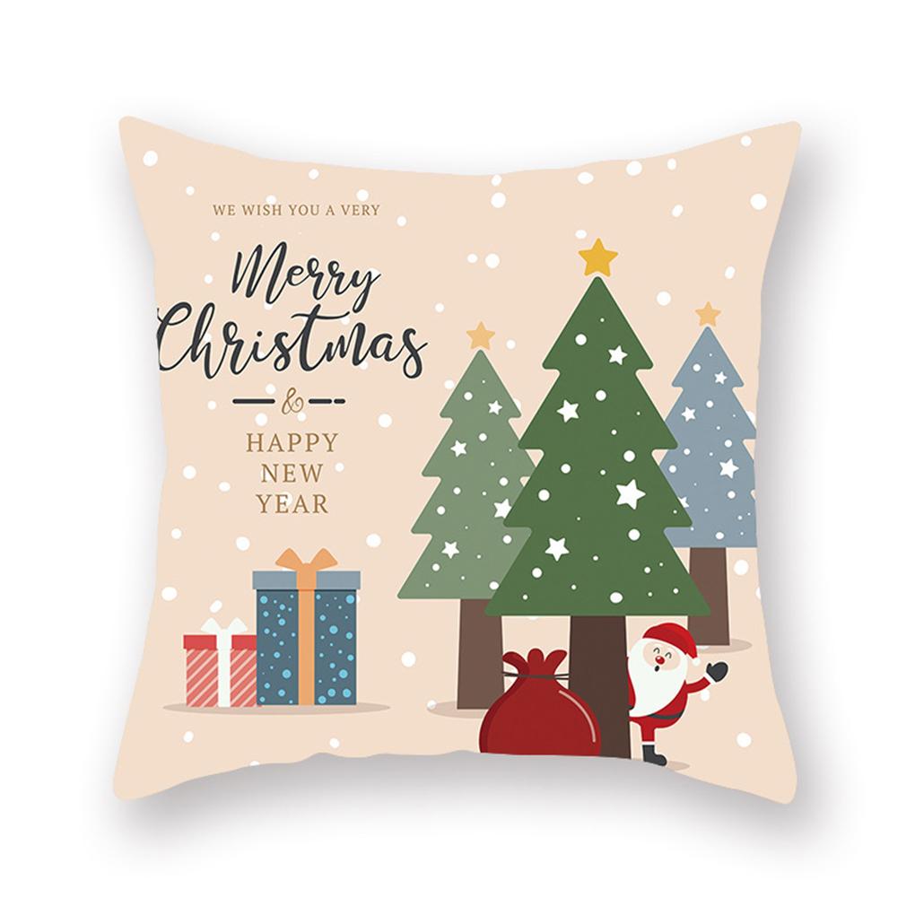 Throw Pillow Cover Christmas Elements Printing Pillowcase Decoration Polyester Washable Sofa Pillowslip