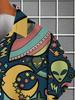 Men's Summer Casual Planet Alien Pattern Print Shirt - Breathable Polyester Fiber, Short Sleeve, Hawaiian Style