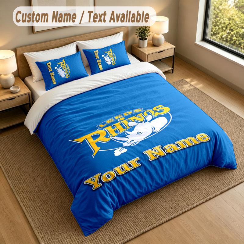 Bedding Set 1 Duvet Cover 2 Pillowcases Leeds Rhinos Print Soft Bed Linen Bedroom Decor