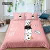 Cute Pet Cats Bedding Set Cartoon Kitten Print Duvet Cover Pillowcase for Girl Twin Full King Double Size Polyester Quilt Cover Three-piece Set