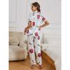 Funny Mouse Print Satin Pajama Set Casual Short Sleeve Lapel Buttons Top & Elastic Pants Sleepwear