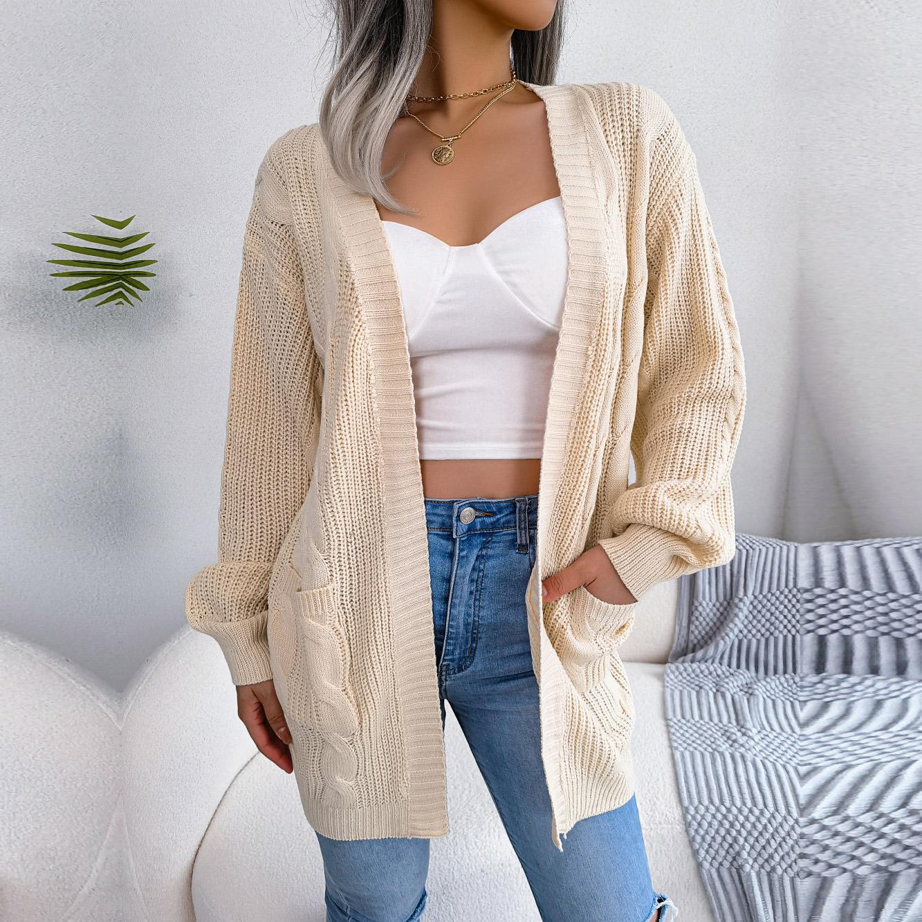 

Женский осенне-зимний свитер с карманом и карманом-кардиганом с жареным тестом и рукавами-фонариками L абрикосовый