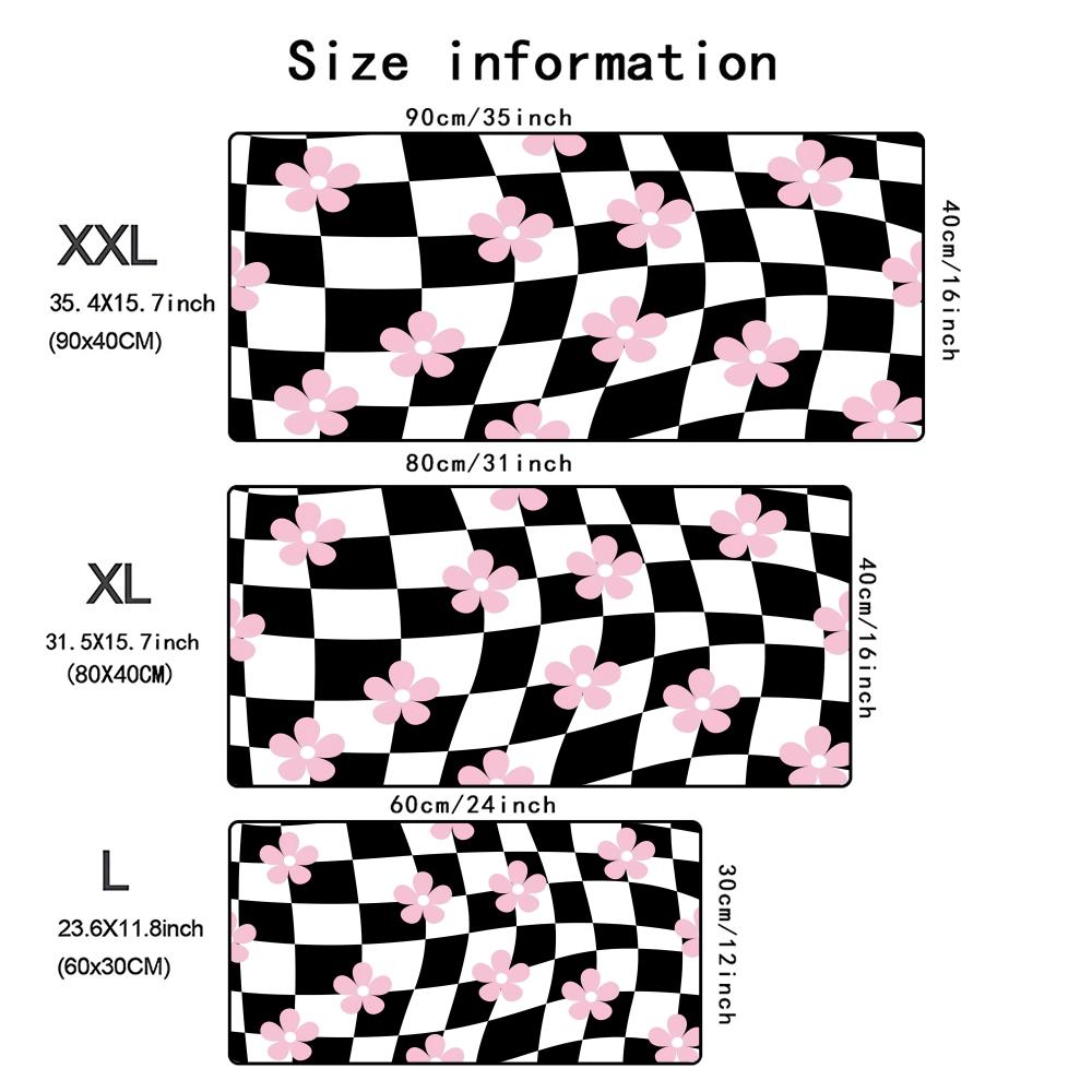 Retro Flower Checkered Mouse Pad Xxl Large Gaming Rubber Deskmat NonSlip Computer Game Keyboard Desk Mat Laptop Long Mousepad