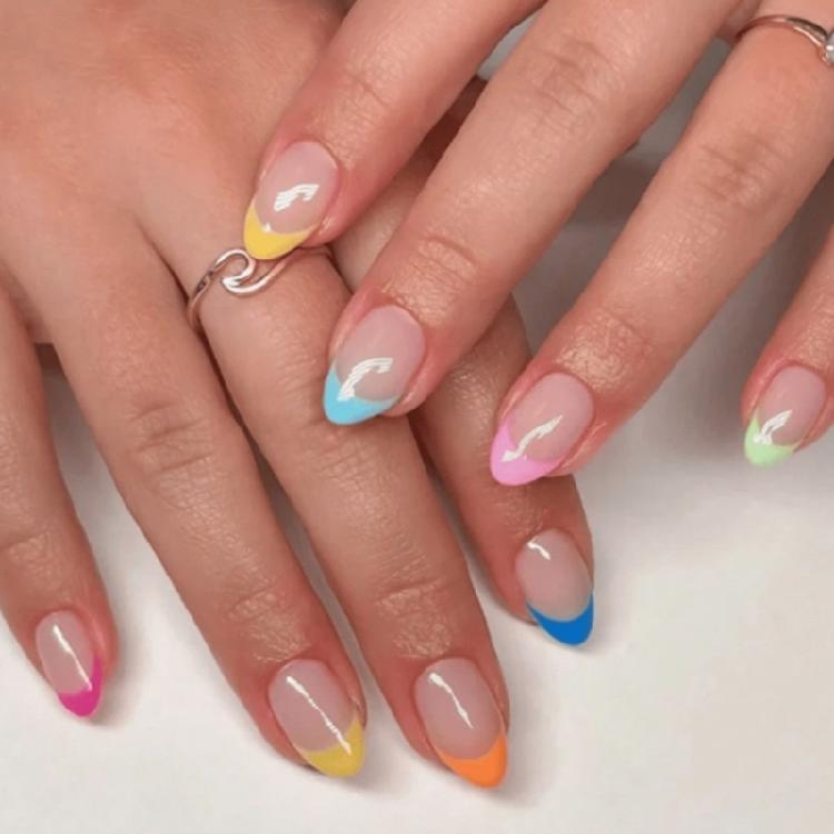 

Press on Nail Short Almond Fake Nail French Tips Full Cover Acrylic False Nail Design Fake Nail for Women and Girls 1