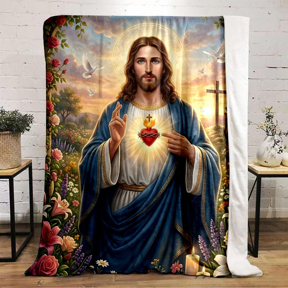 Sacred Heart of Jesus Religious Blanket DesignFlannel blanket for bedroom, living room, sofa, and nap