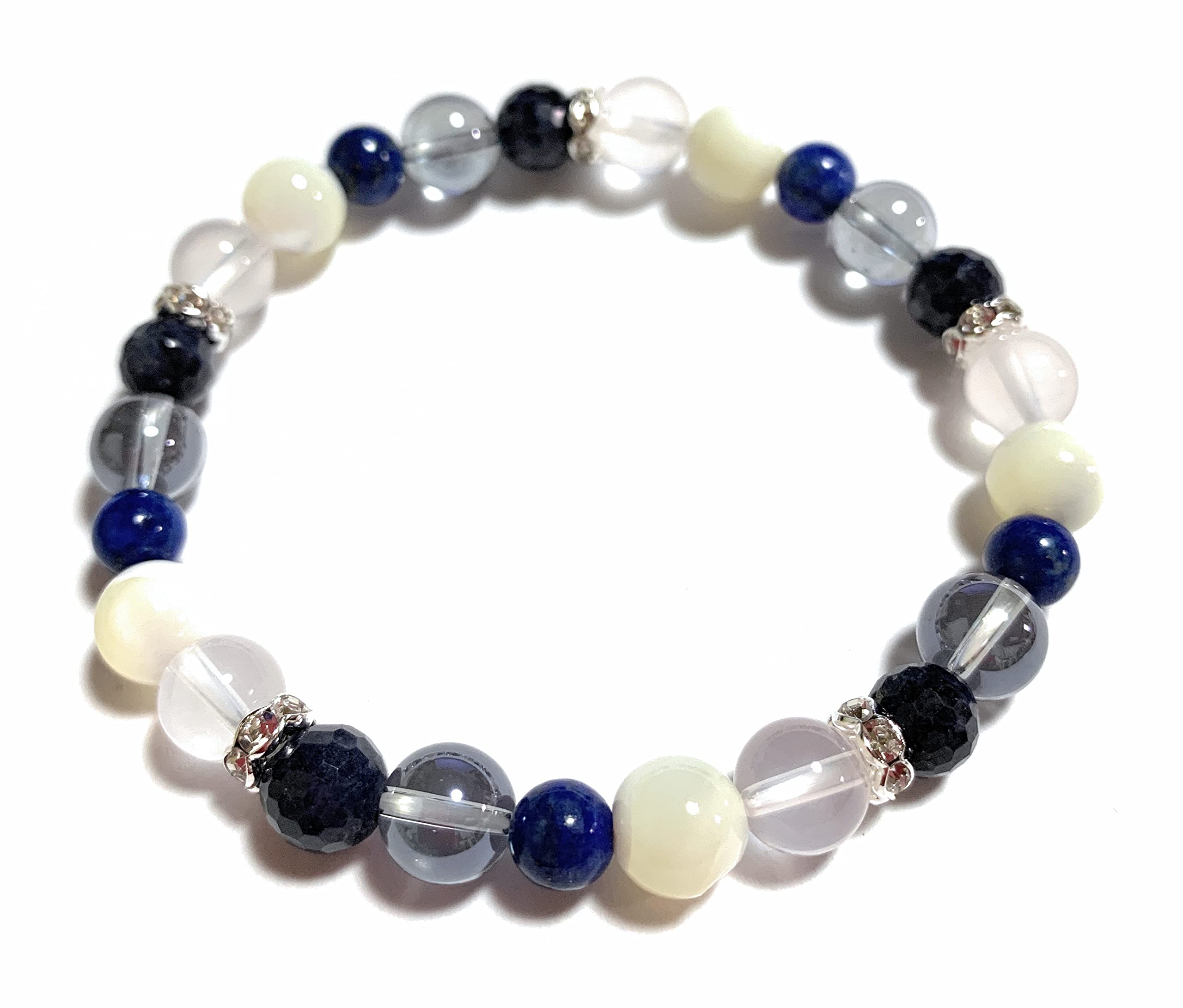 

Natural Stone Power Stone Bracelet Sapphire Lapis Lazuli Cosmo Aura Mother of Pearl Milky Quartz Work Luck Amulet Inner Circumference Approximately
