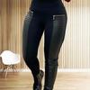 Women's Spring and Autumn Plus Size Leggings PU Leather Splicing Elastic Bottom Pants Mid-rise Patchwork Casual Trousers