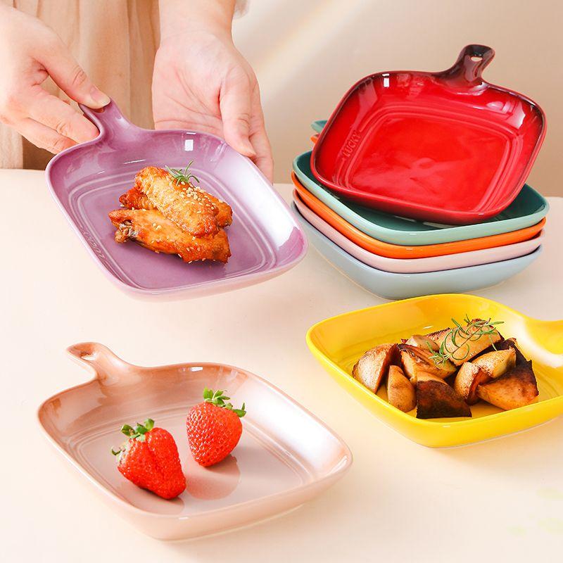 French Gradual Change Rainbow Ceramic Breakfast Handle Plate Creative Colorful Dessert Inventory Heart  Home Baking Oven Plate