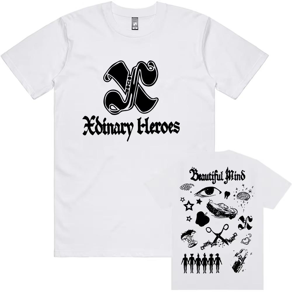 2026 Beautiful Mind Xdinary Heroes Koreaanse Jongensband Print Korte Mouw Katoenen Top voor Mannen Grafisch T-shirt Lentezomer nieuw