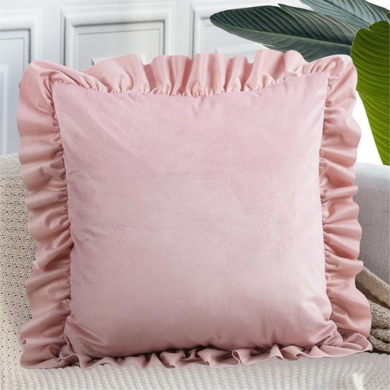 Zartes Beflocktes Rüschen-Kissenbezug Polyester Bettbezug Mit Dekorativer Kante für Schlafzimmer Wohnzimmer Styling