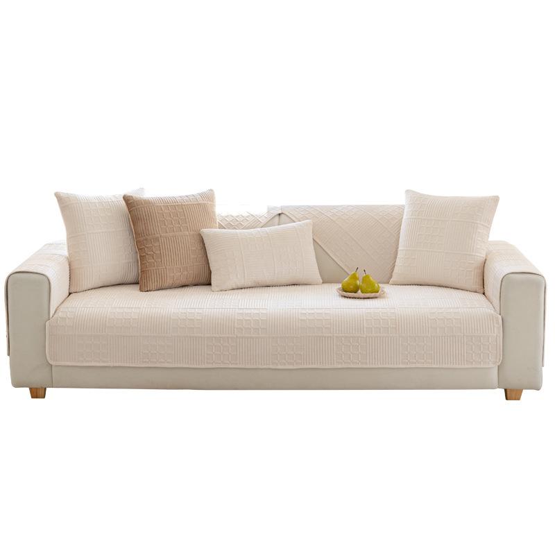 Nordic Simple Solid Color Modern Plush Sofa Cushion Four Seasons Universal Embroidery Non-Slip Seat Cushion Dutch Velvet Sofa Cover Towel