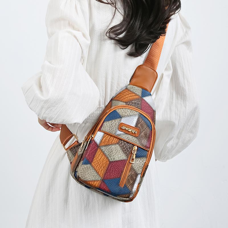 Farbblock Brusttasche Damen Print Schultertasche Umhängetasche Mehrfachtasche Handytasche