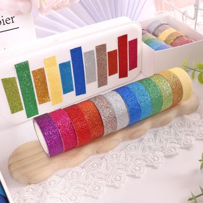 DIY Glitzer Washi Tape Set - 12 Rollen farbiges Masking Tape, Glitzerndes Dekoband für Kunst, Scrapbook-Tape, Deko & Basteln