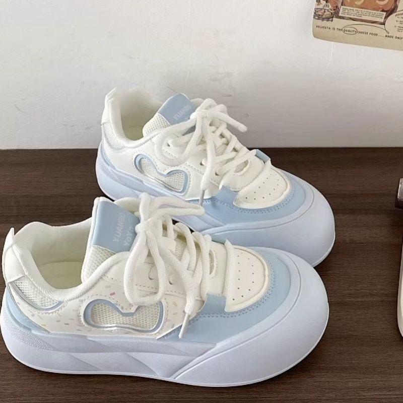 Mesh Platform White Shoes Women's Summer Breathable Board Shoes Student Big Head Sports Shoes Niche Bread Shoes