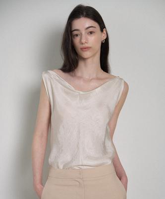 Biyul Glossy Sleeveless Drape Blouse_2 Colors
