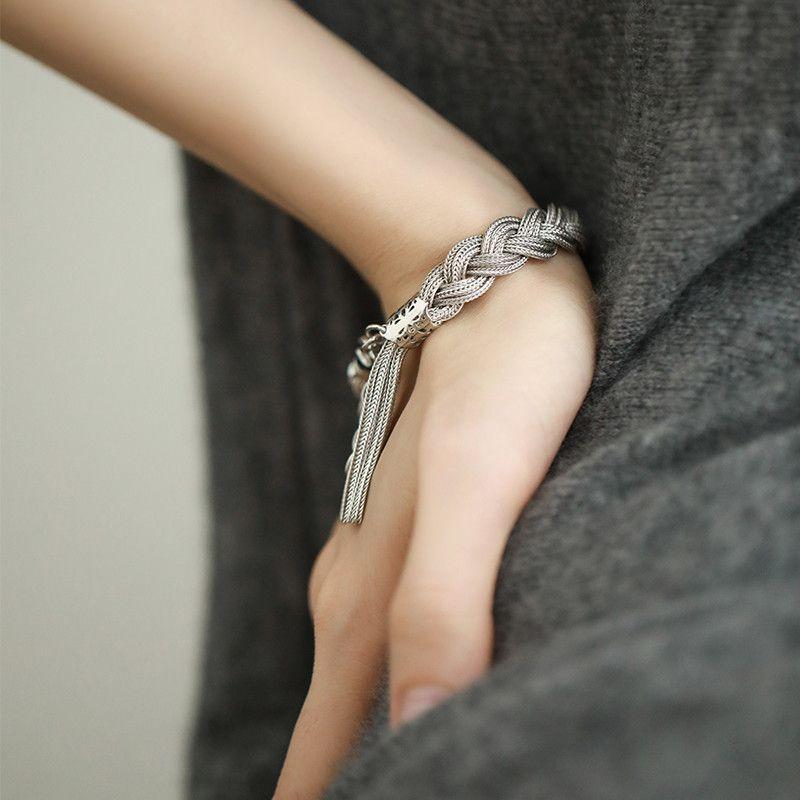 

Серебро 925 пробы Ретро Новый китайский стиль Дреды Ручная работа Плетеный Витой Браслет с кисточкой Веревочка на запястье Дизайн для особых интересов Модный Классический