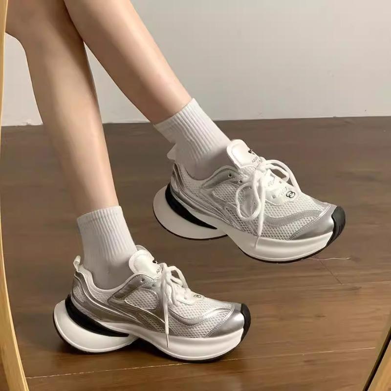 Daddy shoes women's new summer thin breathable mesh women's shoes thick-soled silver sports and leisure shoes