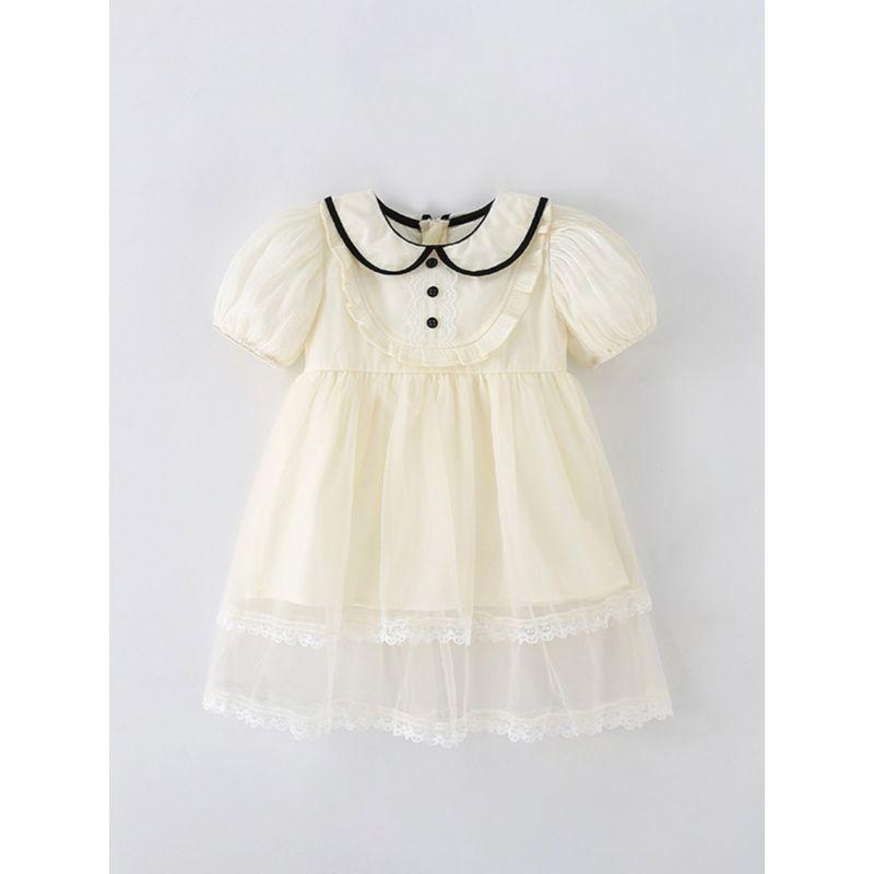 In-Stock Summer Girls' School-Style Dress, Foreign Trade Children's Off-White Dress, Mesh Princess Dress, Stylish Baby Dress