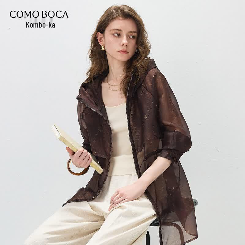 Kommon Boca Women s Silk Hooded Long Cardigan 2XL