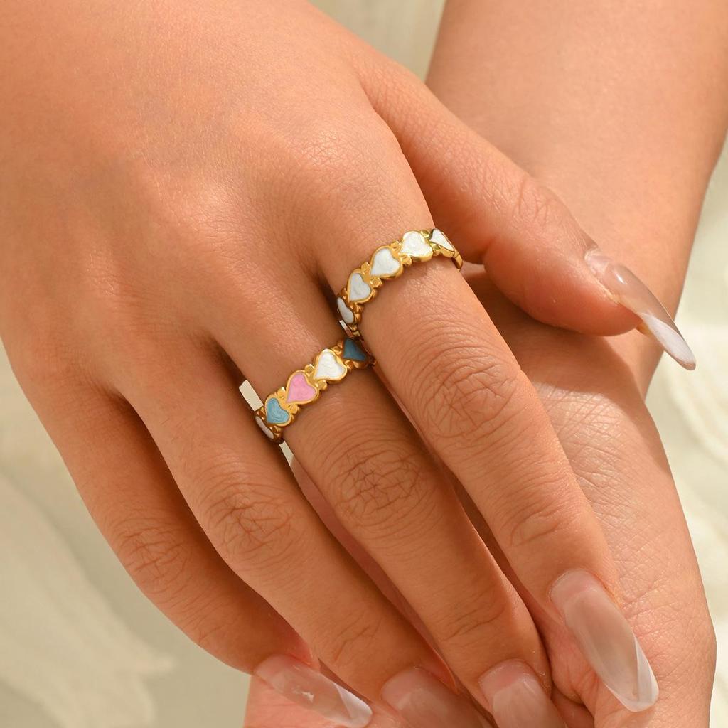 18K Gold Plated Heart-Shaped Resin Open Ring for Women