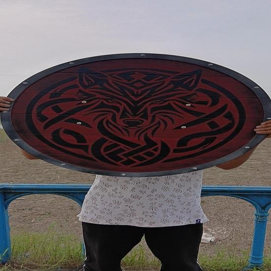 

Деревянный щит викинга ручной работы, декор в виде скандинавского волка, 60,96 см, реквизит для косплея, подарок на свадьбу, День благодарения, китайский Новый год, Рождество