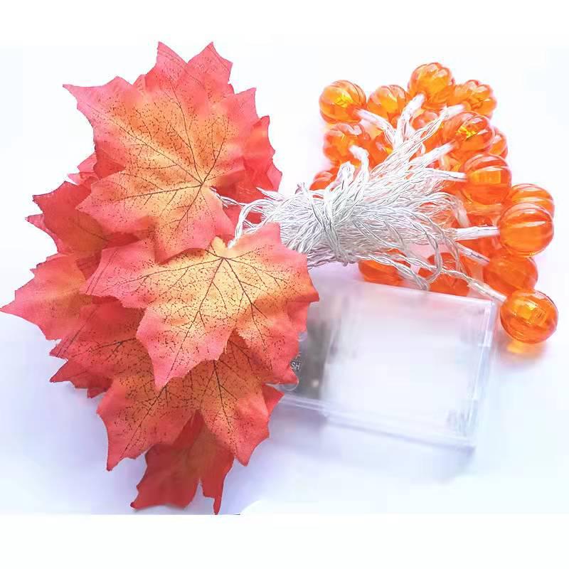 LED Pumpkin & Maple Leaf String Lights for Outdoor Halloween & Thanksgiving Decor