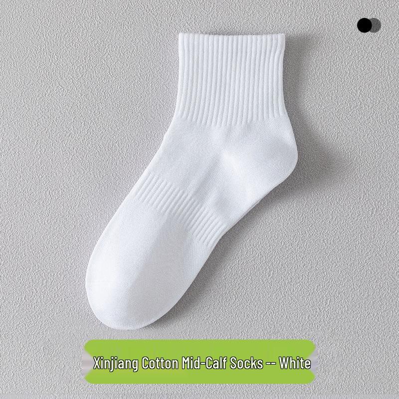 Men's Breathable Summer Socks: Mid-Calf, Short, Odor-Resistant, Terry Bottom, Cotton, Thin, Versatile, White Boat Socks