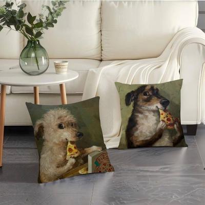 Funny Cute Puppy Eating Pizza  Animal  Cushion Cover Inches Farmhouse Decor Home Throw Pillow Covers for Couch Decorations