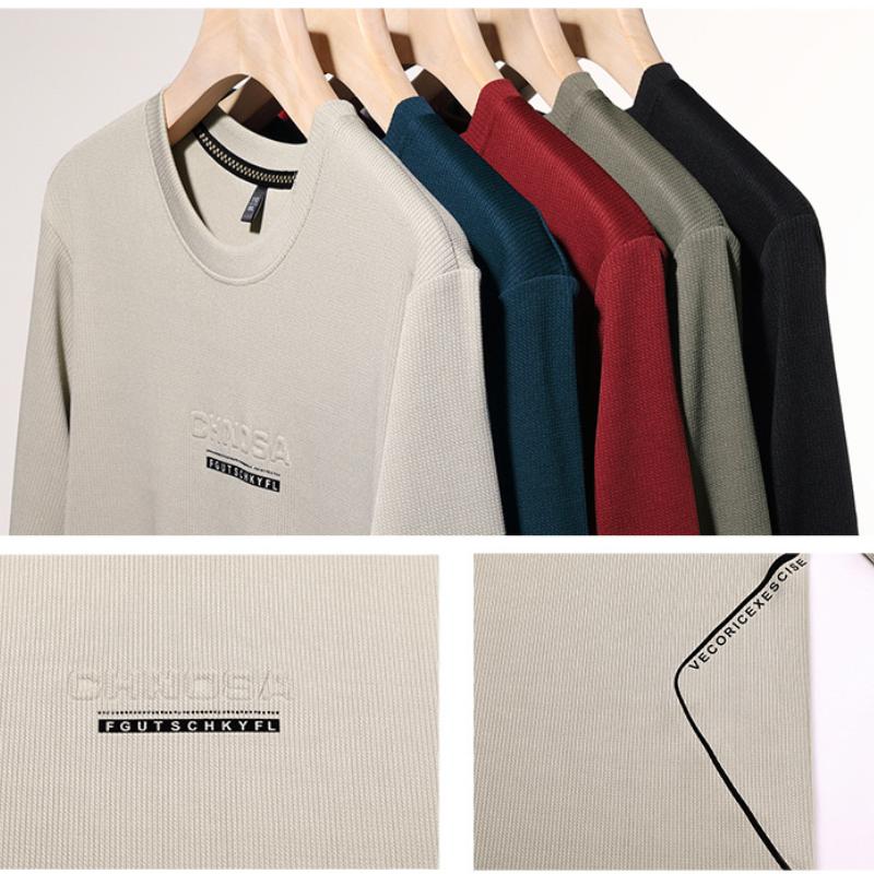 Jesienna Męska Bluza z Długim Rękawem z Okrągłym Dekoltem, Casualowa Bawełniana Koszulka z Nadrukiem, Koszulka Bazowa dla Mężczyzn