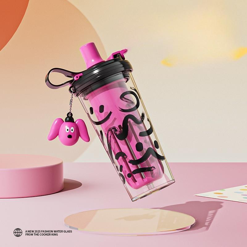 Stroh-Wasserbecher Mädchen hochwertig einfach zu bedienender Becher Sommer Tee-Trennung Plastikbecher Niedlicher tragbarer Becher mit großem Fassungsvermögen