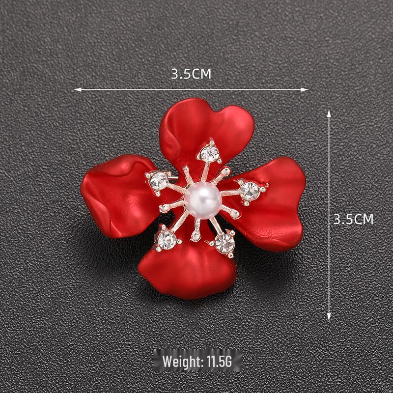 Exquisite Women's Red Flower Brooch – Niche Design, High-End Suit Accessory