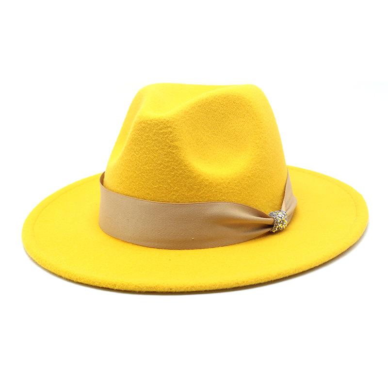 British Woolen Hat Women'S Spring Wide Brim Flat Top Internet Celebrity French Top Hat Flat Edge Imitation Wool Camel Jazz Hat