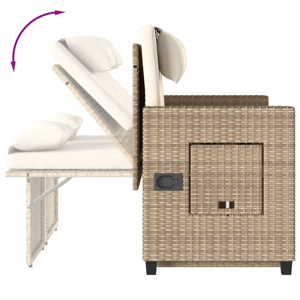 Adjustable Garden Bench with Cushions Beige Poly Rattan