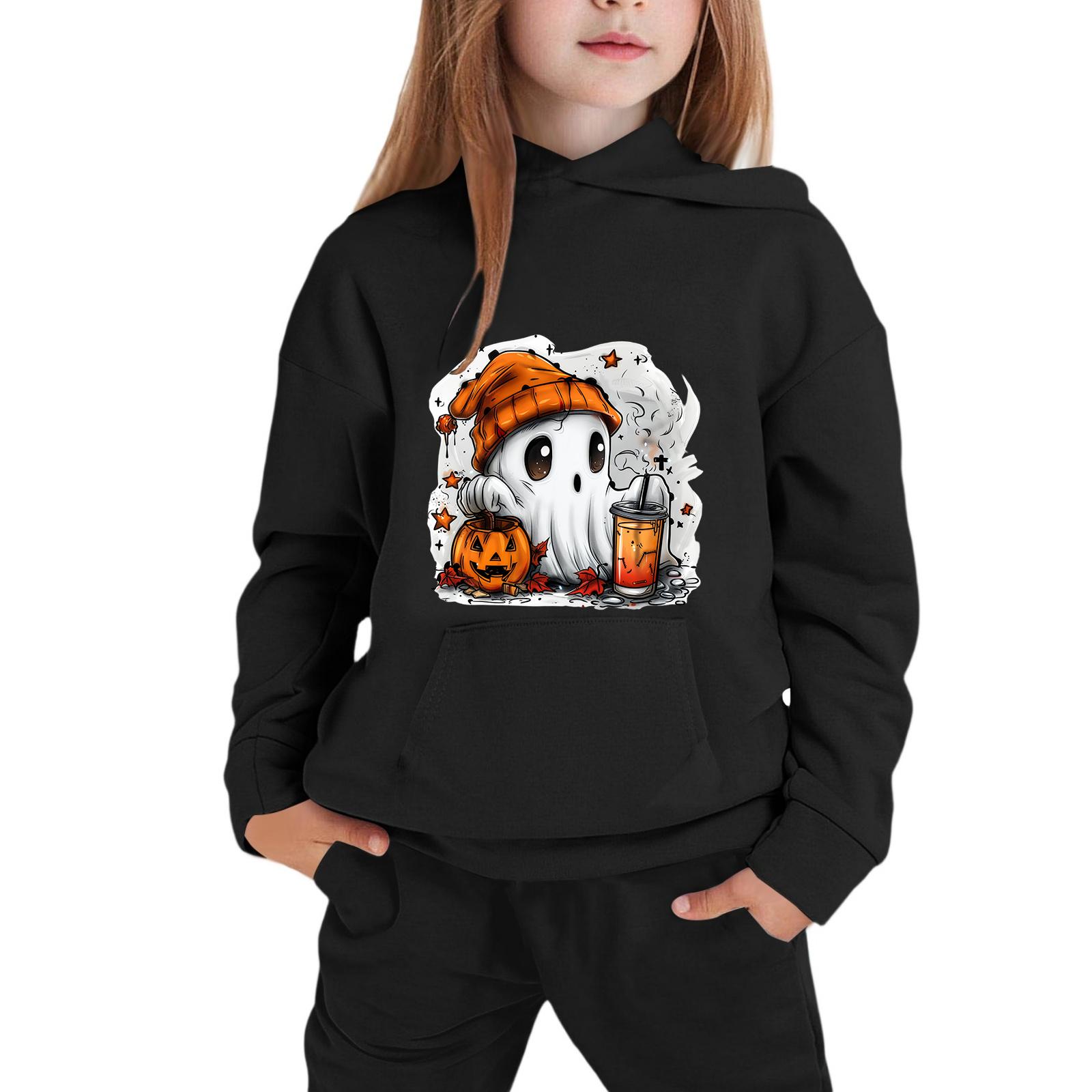 Kids Hooded Sweatshirt with Halloween Print for Festive Wear 100