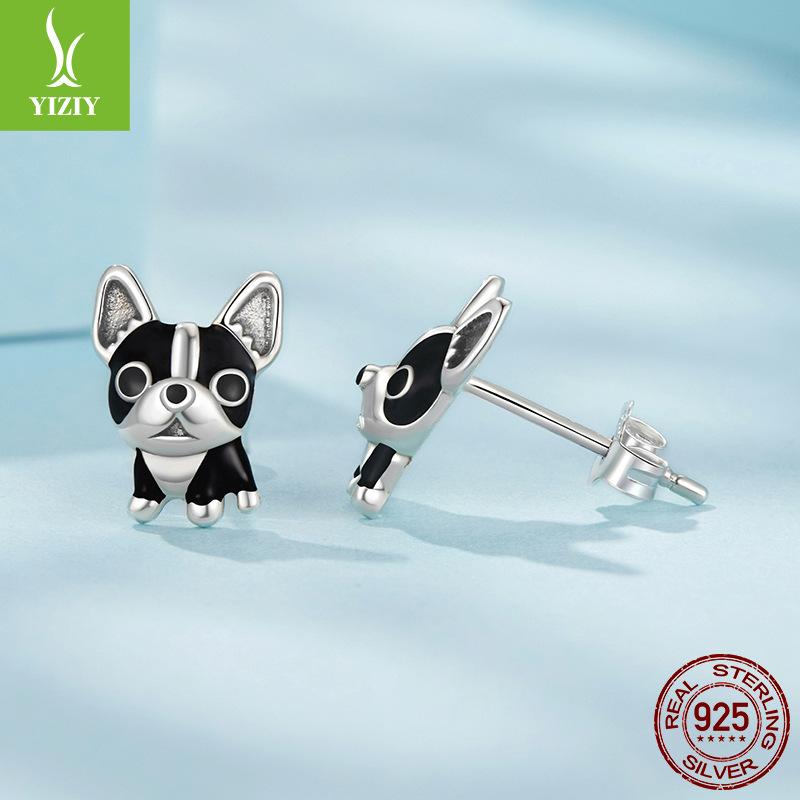 French Dou Stud Earrings S925 Sterling Silver Cross-Border Fashion Exquisite Cute Puppy Ear Jewelry Direct Sales