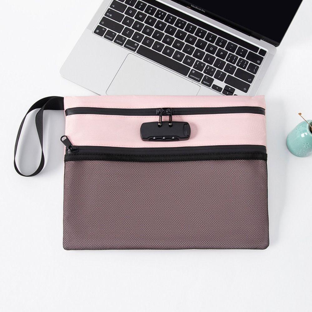 Large Capacity Locking File Pouch Password Lock Portable File Folders Passport Storage