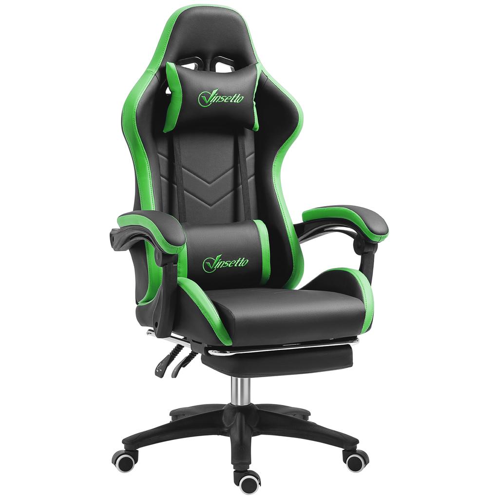 Gaming Chair with Adjustable Height and Reclining Backrest, 65x65x121-129 Cm, Black and Green