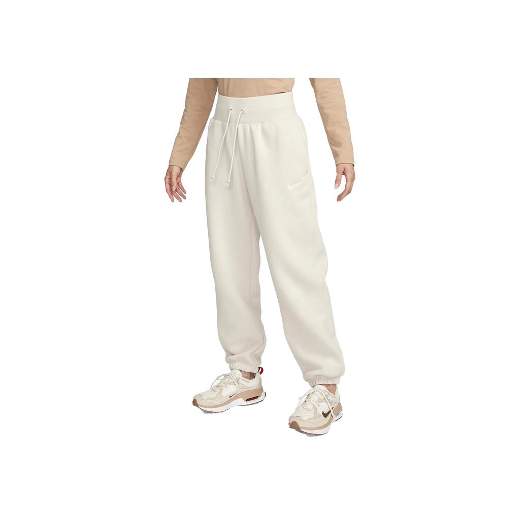 Nike Solid Color Logo Embroidered Drawstring High Waist Fleece Cuffed Casual Pants Women Bottoms Khaki DQ5888-104