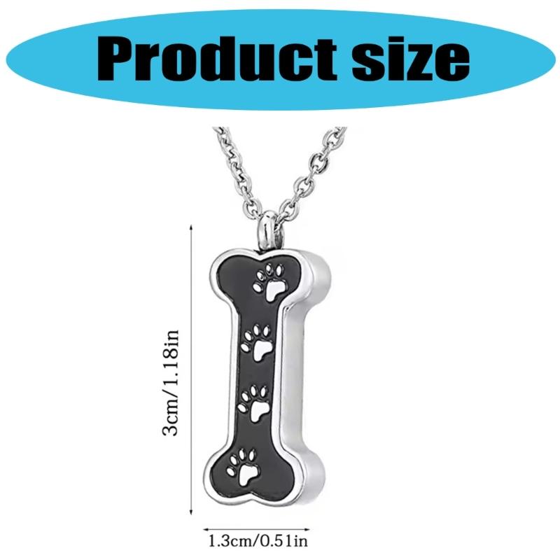 2Pieces Pet Memorial Urn Pendant Necklace with Bone Shape and Paws Print Design Ashes Holders for Valued Memory
