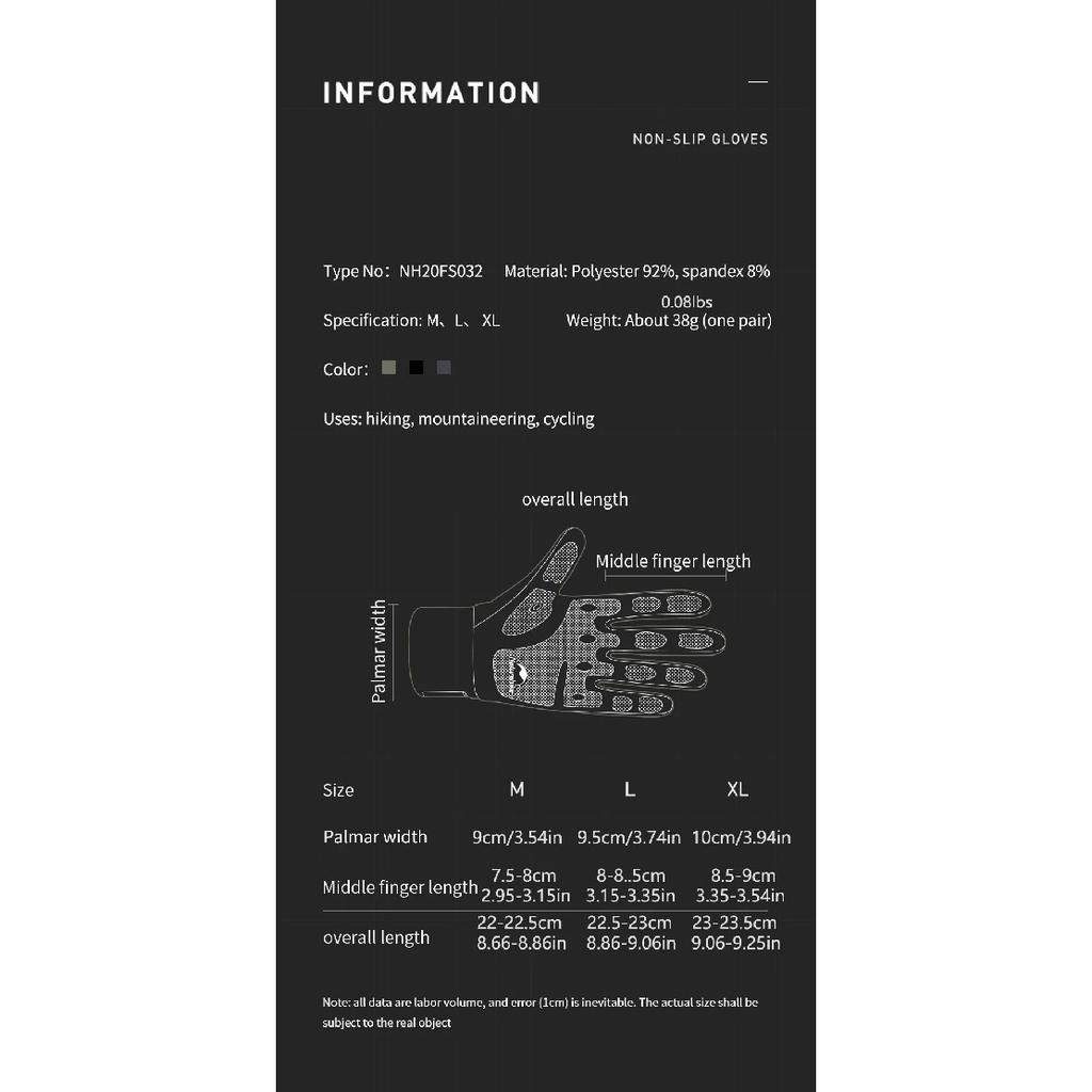 Naturehike Touch Screen Anti-skid Gloves Mountaineering Cycling Hiking Non-Slip Portable Gloves NH20FS032