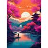 Abstract Art Japanese Fuji Mountain Poster Canvas  Cyberpunk Landscape Corridor Wall Decor Picture Living Room Mural