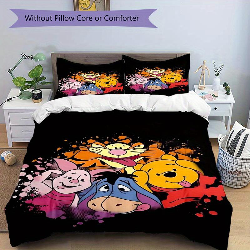 3pcs Disney Winnie The Pooh Friends Printed Quilt Set Soft and Comfortable Quilt Cover for Bedroom, Guest Room Bedding Set S025