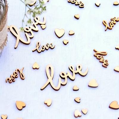 100 buc/pachet Confetti și Inimi din Lemn, Decorațiuni Naturale Mixte Rustice pentru Masa de Nuntă, Decupaje Artizanale DIY Cadou de Paște Cadou de Halloween Crăciun